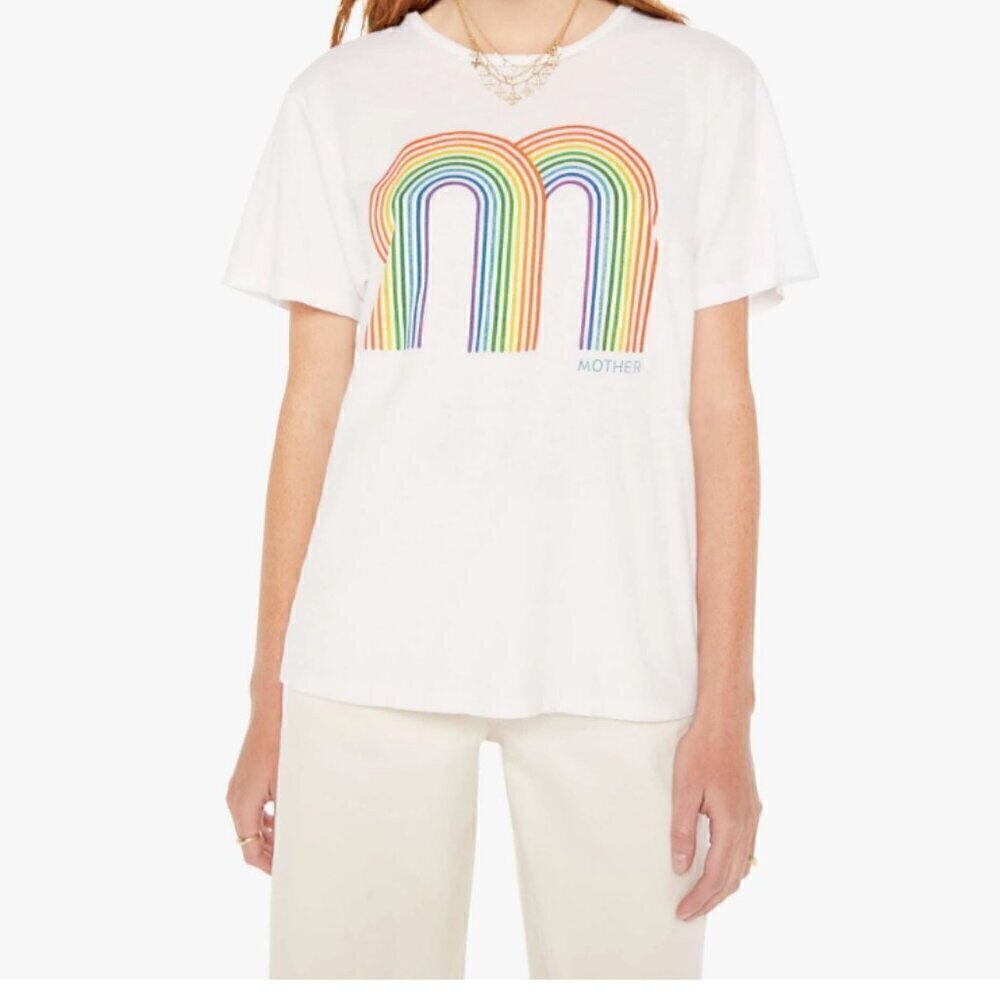 #13 NWT MOTHER Denim The Rowdy Tee  in Double Rainbow